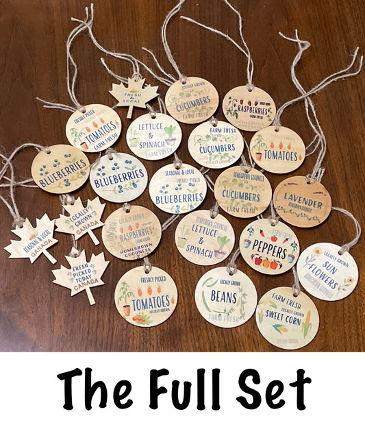Assorted Canada Farmers Market Wood Tags Garden Decor | Gardener Gift Garden Plant Marker Tags (set of 25)