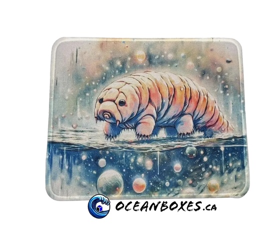 Decorative box with a water bear illustration on a white background, featuring the brand 'OceanBoxes'.