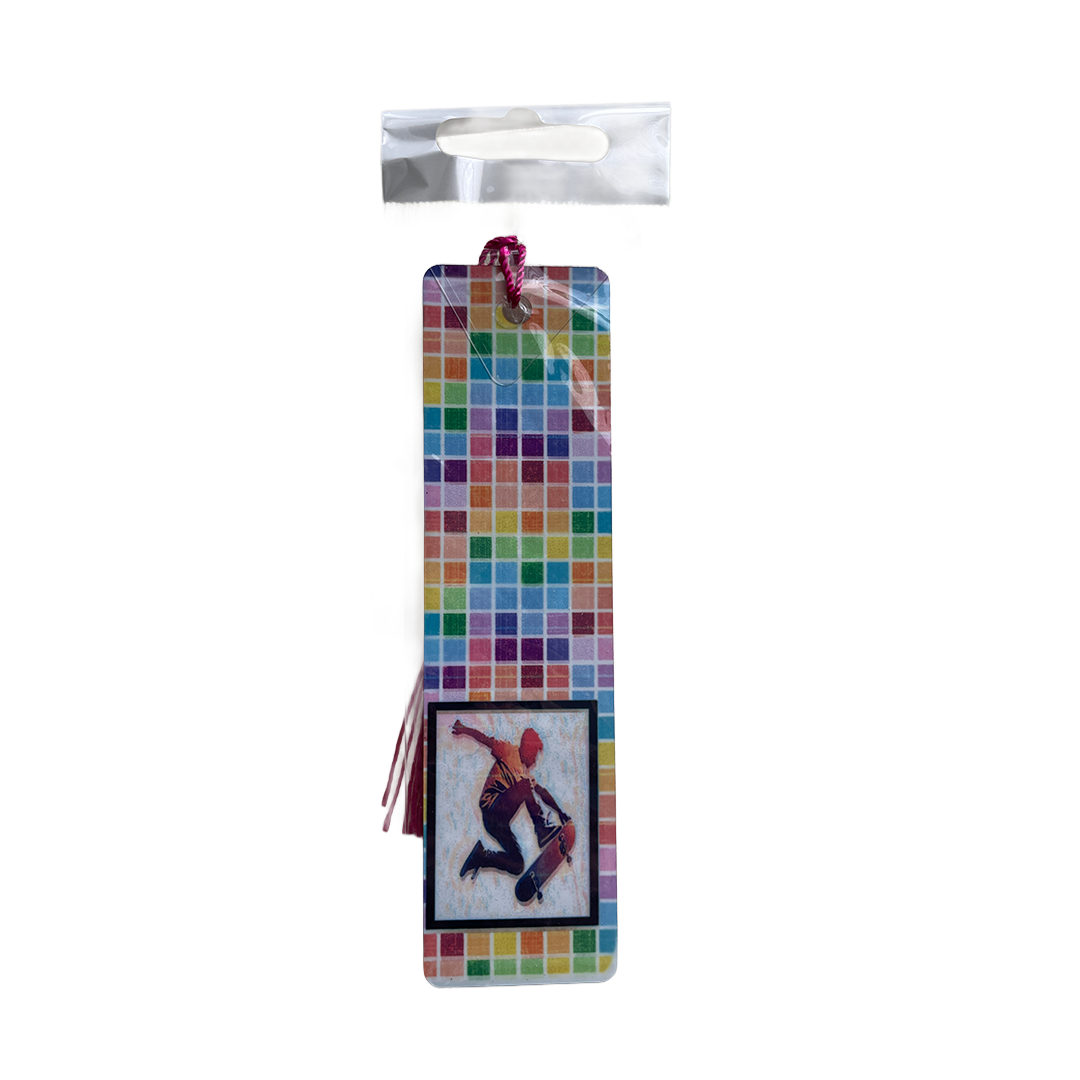 Skater Aluminum Bookmark with Magenta Tassel