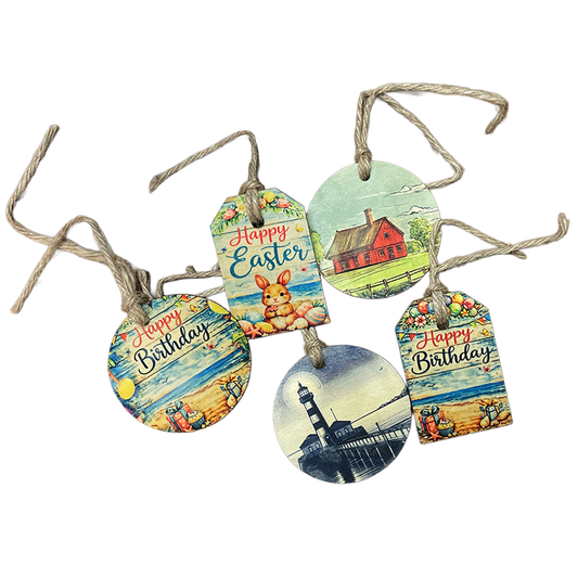 Assorted Decorative Wood Gift Tag Set Of 5