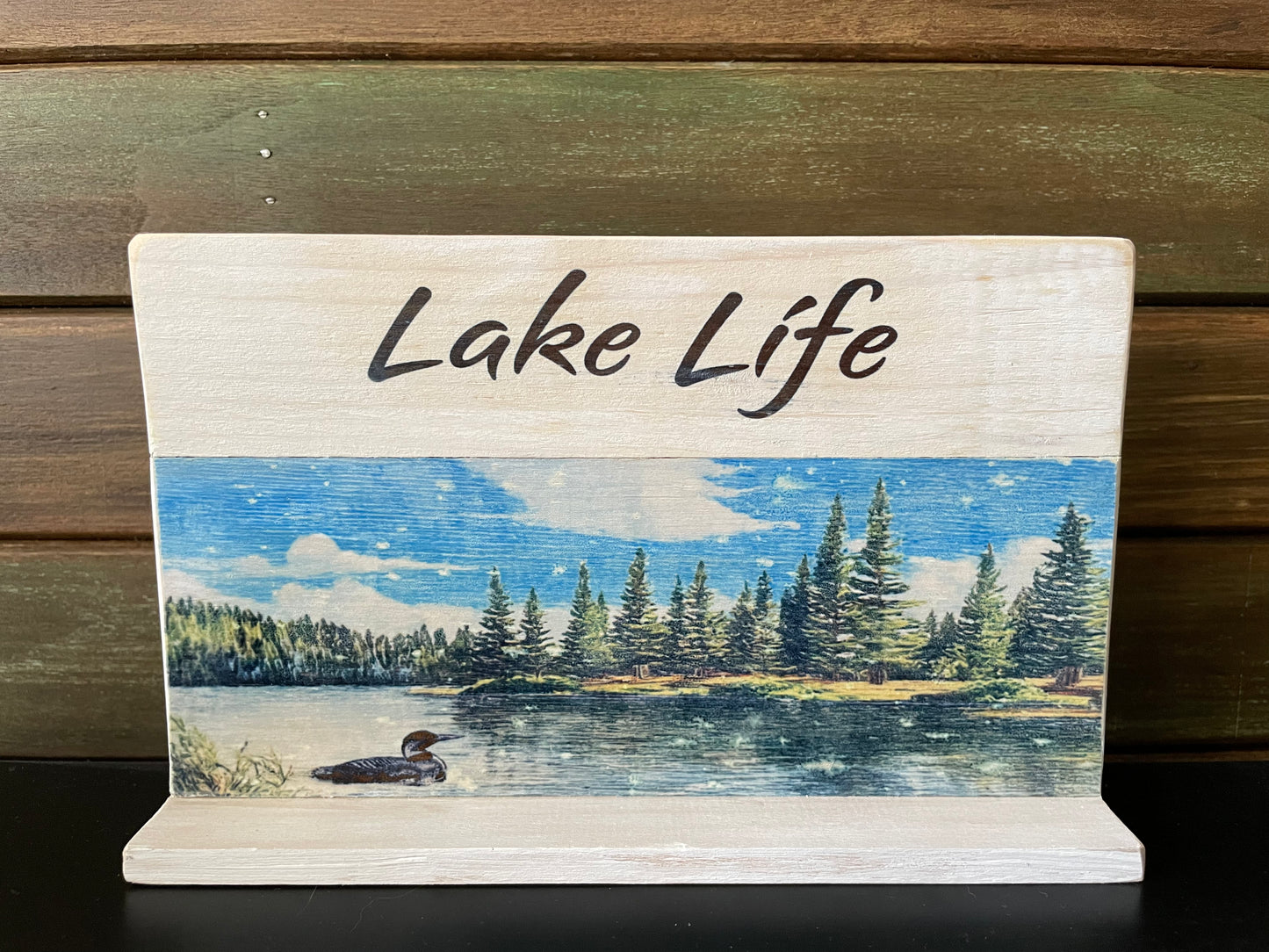 Artistic Lake Life Wooden Shelf Sitter