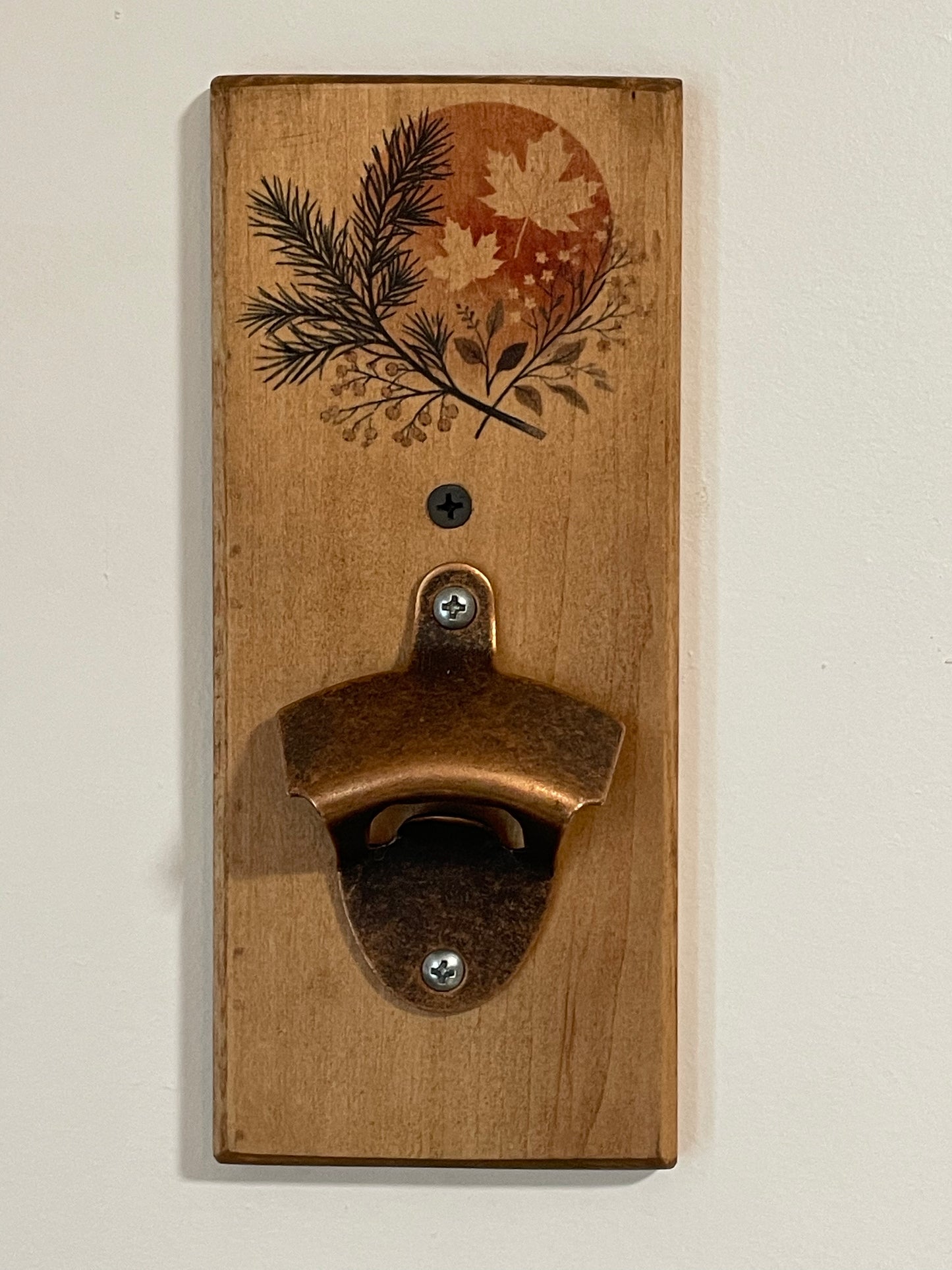 Bottle Opener - Pine & Maple Design - Wood - For Wall Mounting