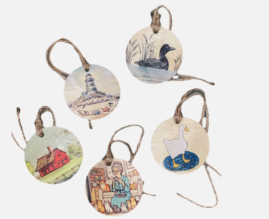Assorted Wood Tags For Gift or Wine Bottle Set Of 5