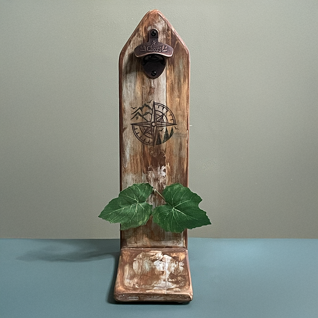 Bottle Opener - Handmade Rustic Pine Wooden w/ Cap Catch Bucket Cabin Bar Decor