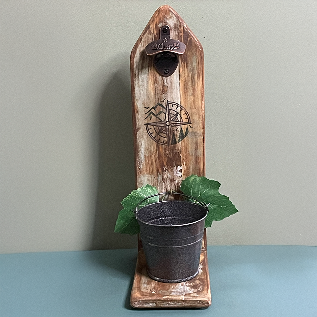 Bottle Opener - Handmade Rustic Pine Wooden w/ Cap Catch Bucket Cabin Bar Decor